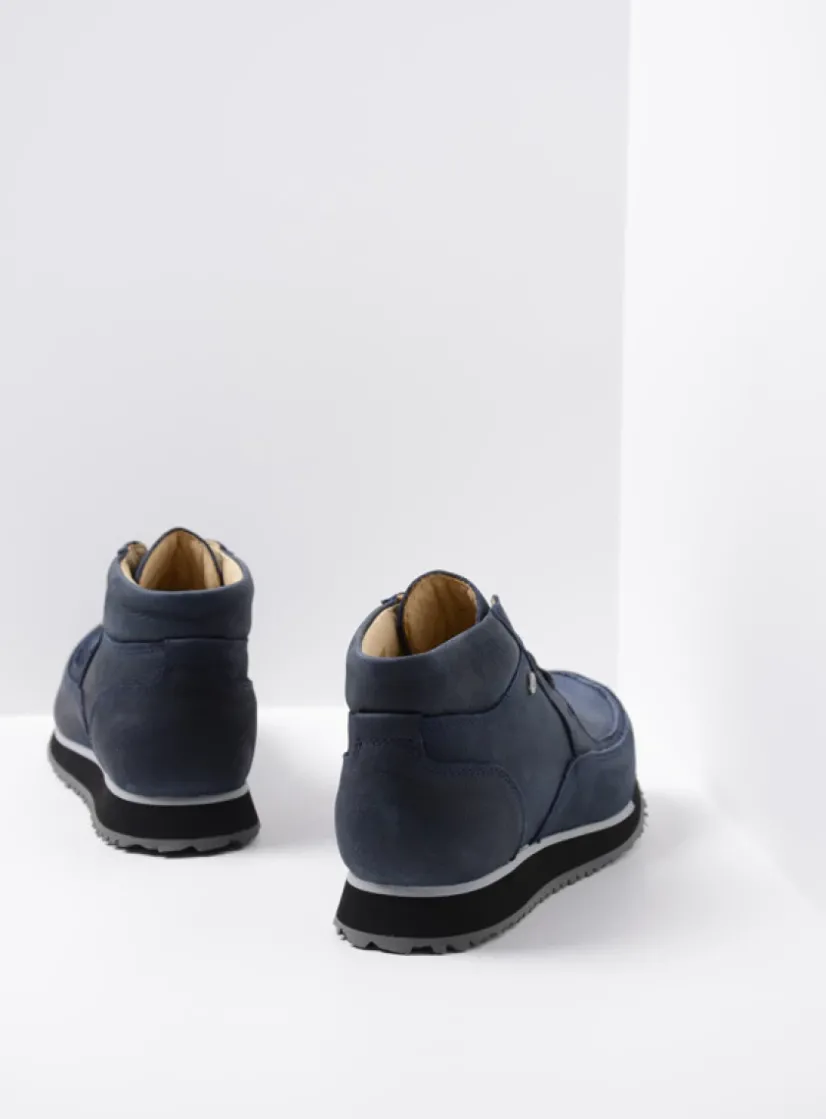 Wolky e-Boot - blauw stretch nubuck<DAMES Hoge Veterschoenen|Wandelschoenen