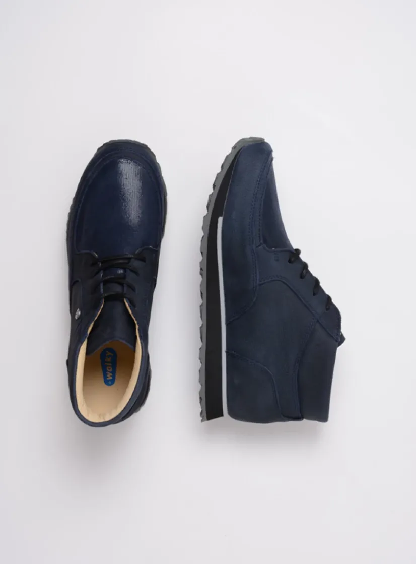 Wolky e-Boot - blauw stretch nubuck<DAMES Hoge Veterschoenen|Wandelschoenen