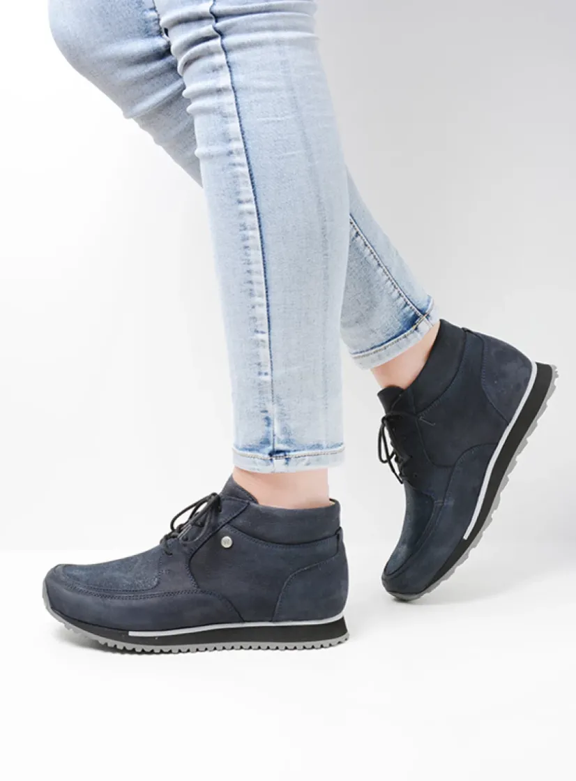 Wolky e-Boot - blauw stretch nubuck<DAMES Hoge Veterschoenen|Wandelschoenen