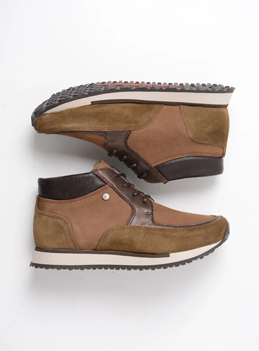 Wolky e-Boot - taupe combi leer<DAMES Hoge Veterschoenen|Wandelschoenen