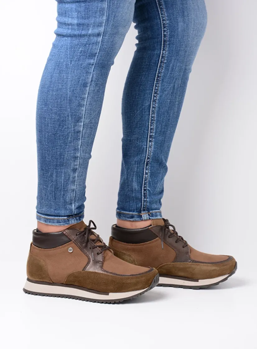 Wolky e-Boot - taupe combi leer<DAMES Hoge Veterschoenen|Wandelschoenen