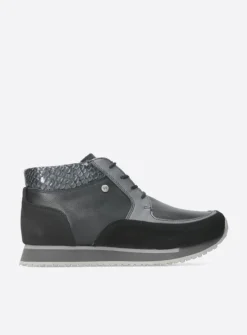 Wolky e-Boot - zwart combi leer<DAMES Hoge Veterschoenen|Wandelschoenen