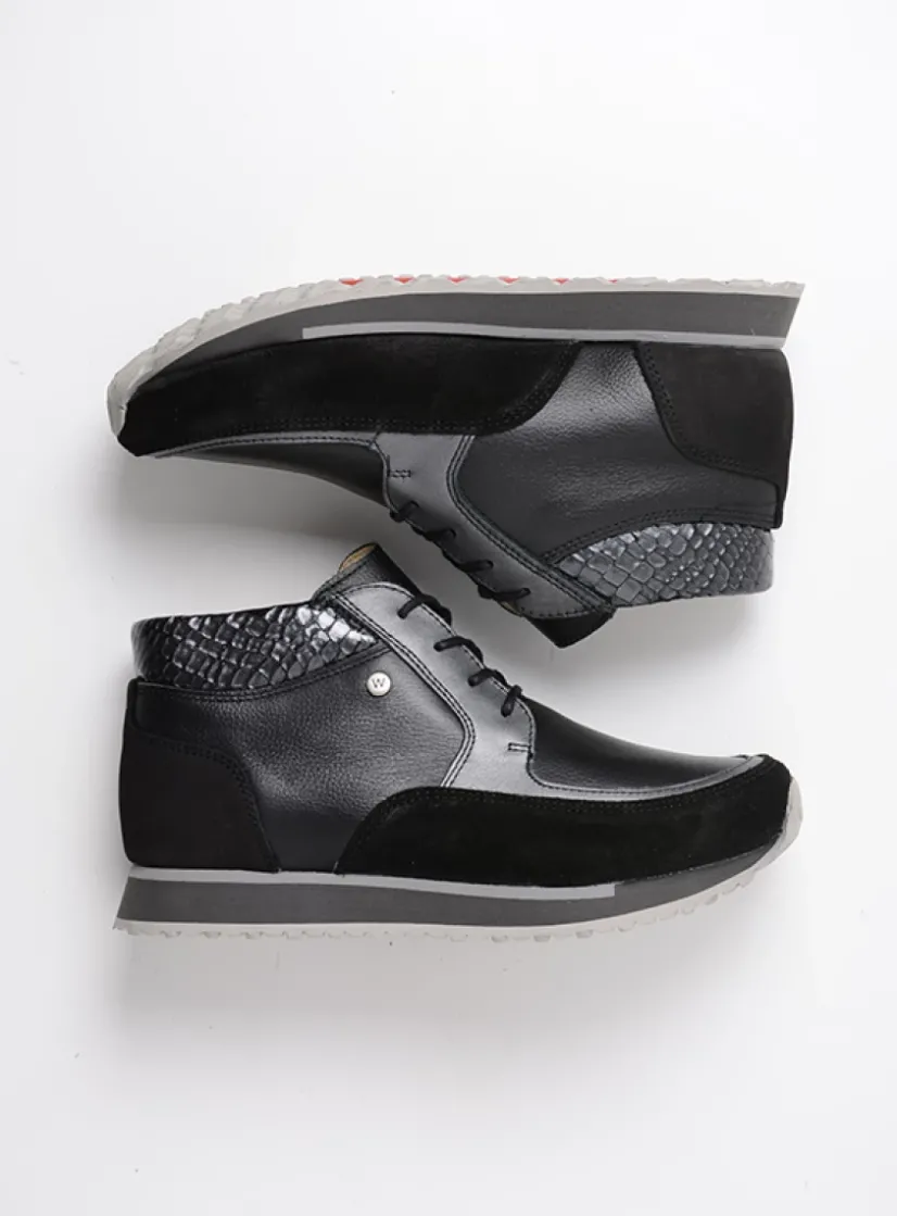 Wolky e-Boot - zwart combi leer<DAMES Hoge Veterschoenen|Wandelschoenen