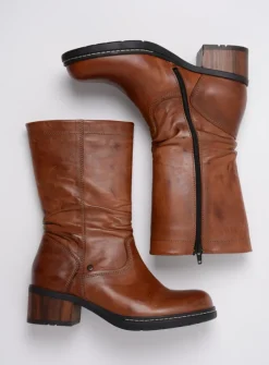 Wolky Edmonton - cognac leer<DAMES Halfhoge Laarzen|Herfst/Winter