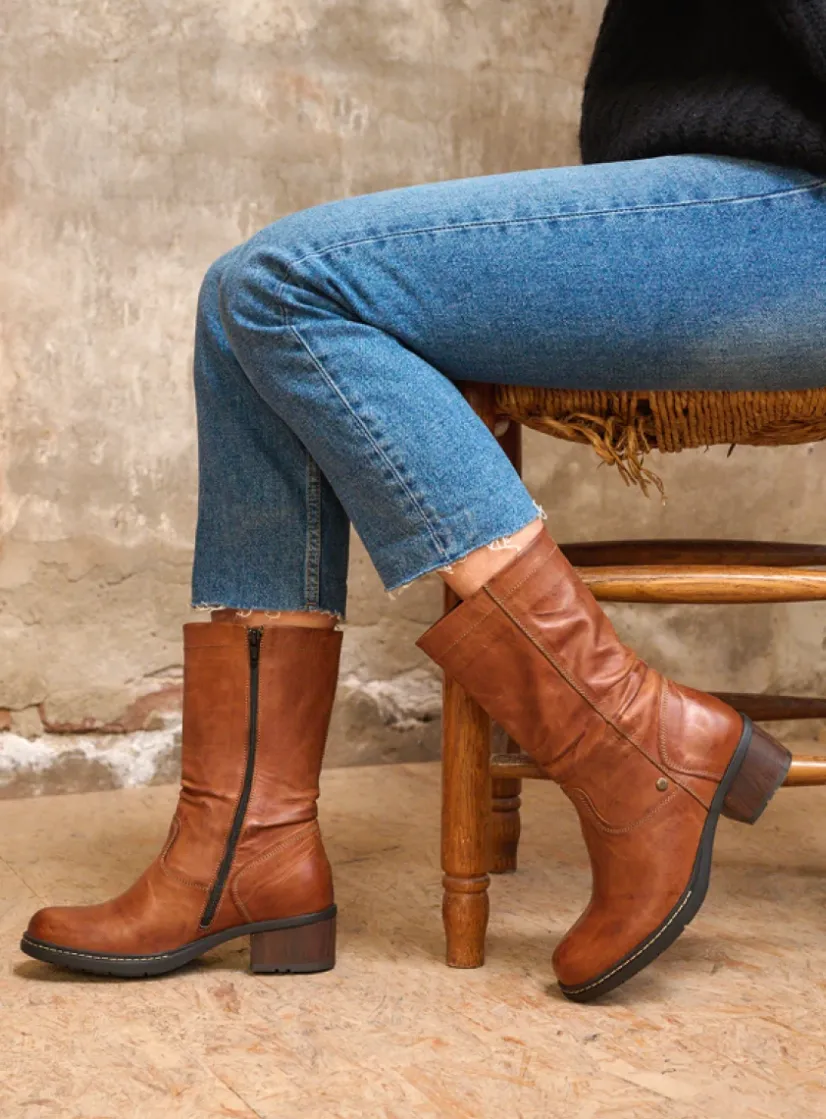Wolky Edmonton - cognac leer<DAMES Halfhoge Laarzen|Herfst/Winter