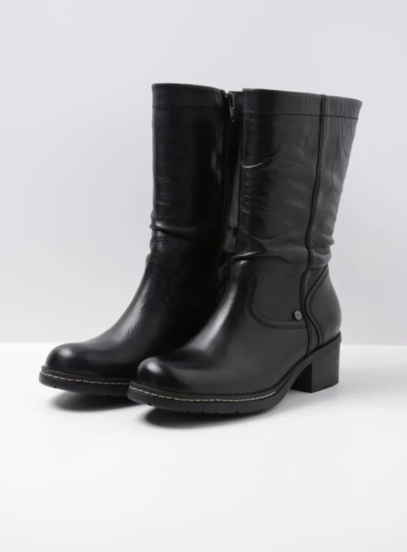 Wolky Edmonton - zwart gepoetst leer<DAMES Halfhoge Laarzen|Herfst/Winter