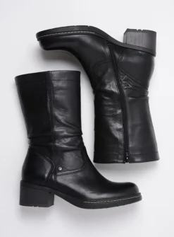 Wolky Edmonton - zwart gepoetst leer<DAMES Halfhoge Laarzen|Herfst/Winter