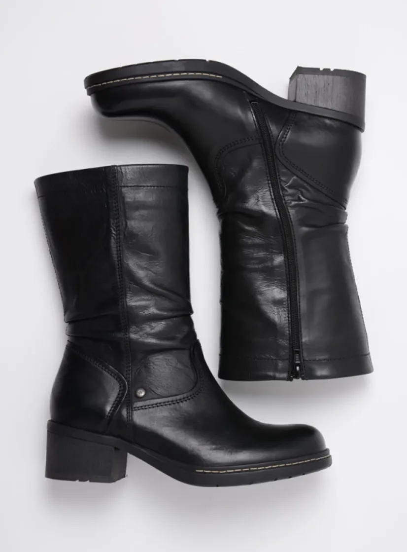 Wolky Edmonton - zwart gepoetst leer<DAMES Halfhoge Laarzen|Herfst/Winter
