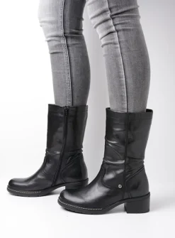 Wolky Edmonton - zwart gepoetst leer<DAMES Halfhoge Laarzen|Herfst/Winter