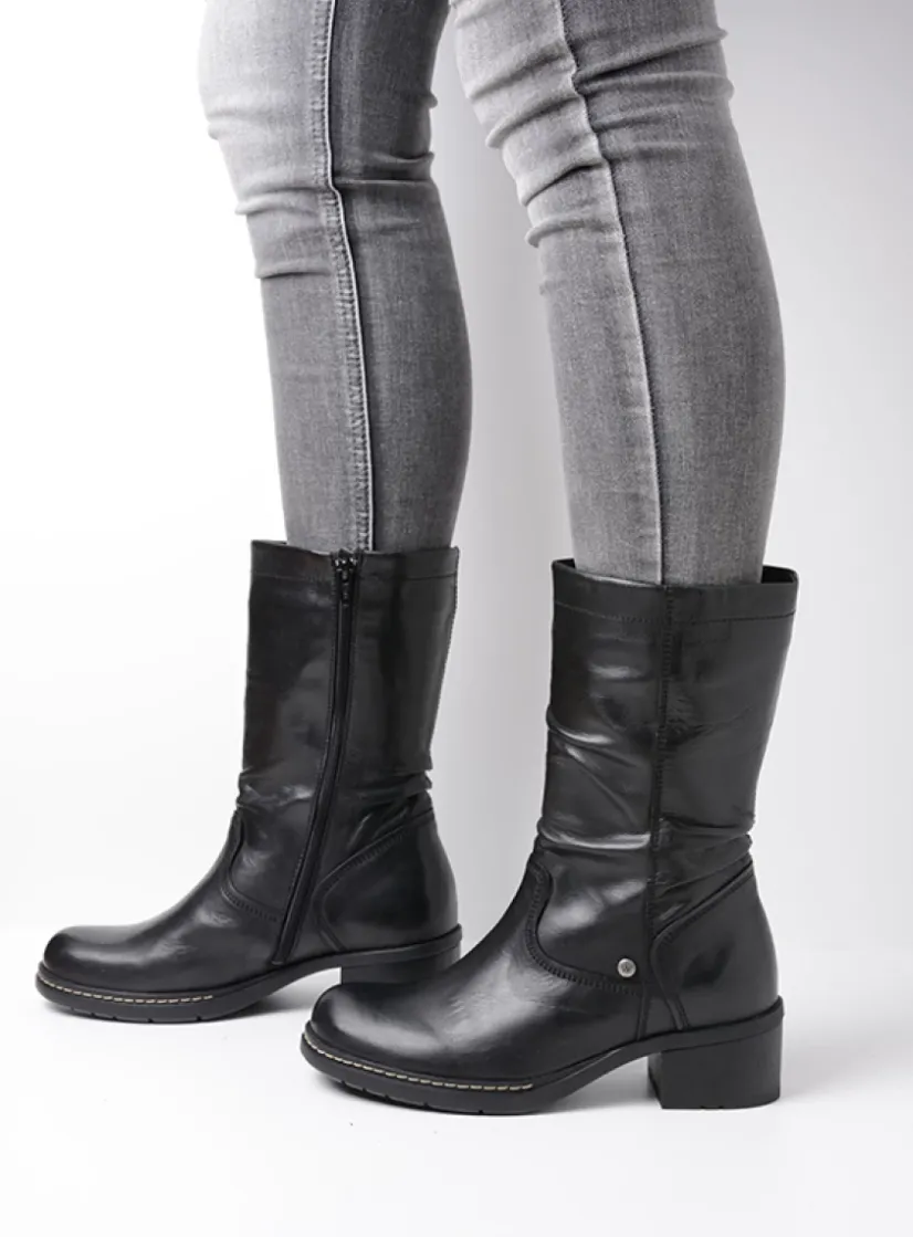 Wolky Edmonton - zwart gepoetst leer<DAMES Halfhoge Laarzen|Herfst/Winter