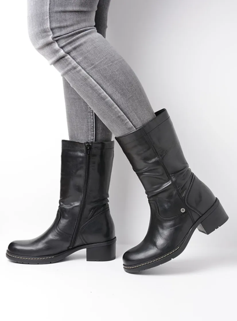 Wolky Edmonton - zwart gepoetst leer<DAMES Halfhoge Laarzen|Herfst/Winter