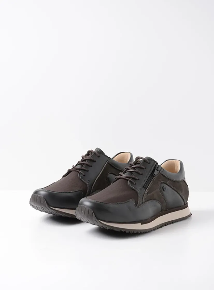 Wolky e-Go S2F - asfalt combi stretch leer<DAMES Lage Veterschoenen|Wandelschoenen