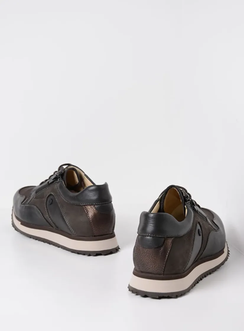 Wolky e-Go S2F - asfalt combi stretch leer<DAMES Lage Veterschoenen|Wandelschoenen