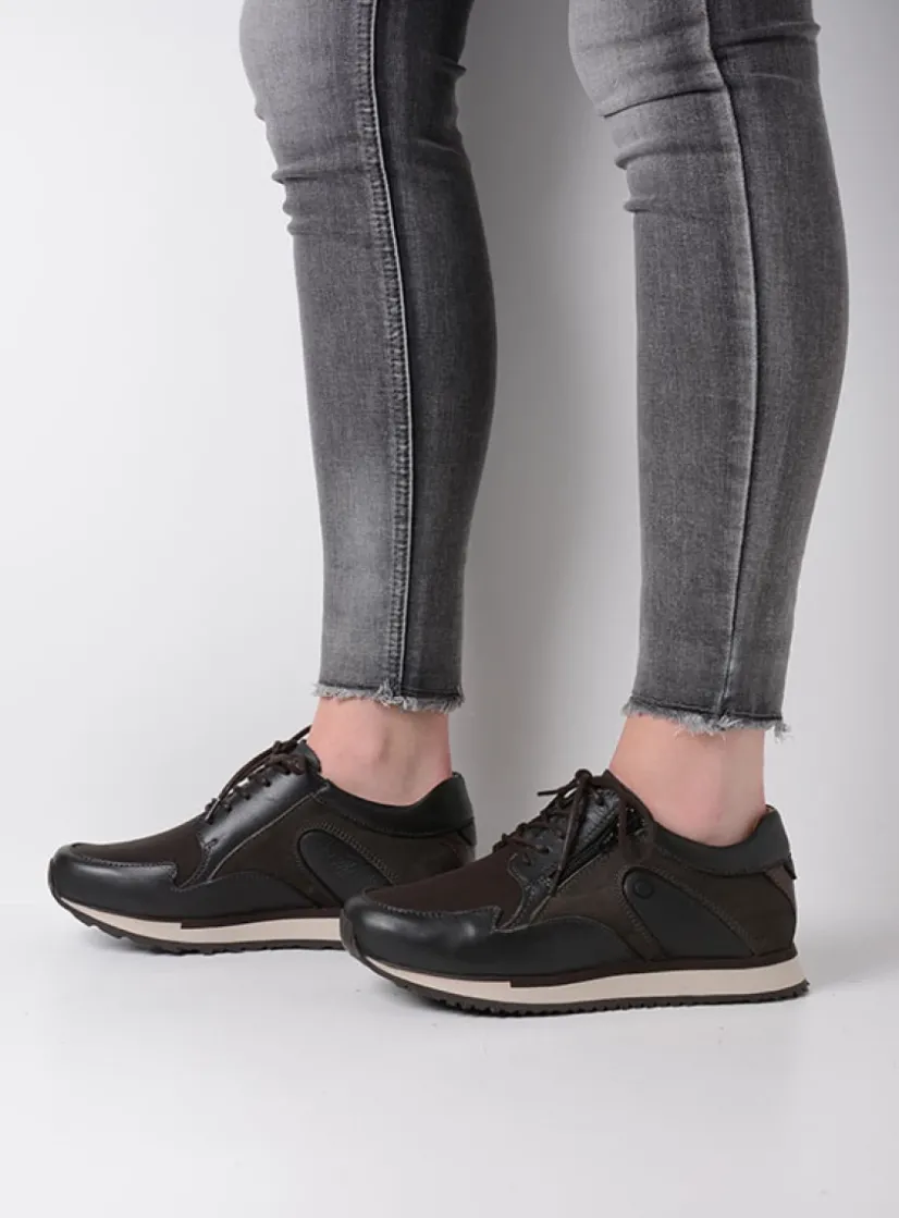 Wolky e-Go S2F - asfalt combi stretch leer<DAMES Lage Veterschoenen|Wandelschoenen