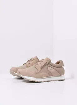 Wolky e-Go S2F - beige combi stretch leer<DAMES Lage Veterschoenen|Wandelschoenen