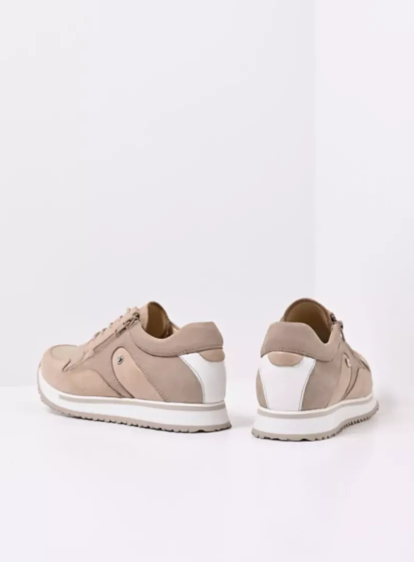 Wolky e-Go S2F - beige combi stretch leer<DAMES Lage Veterschoenen|Wandelschoenen