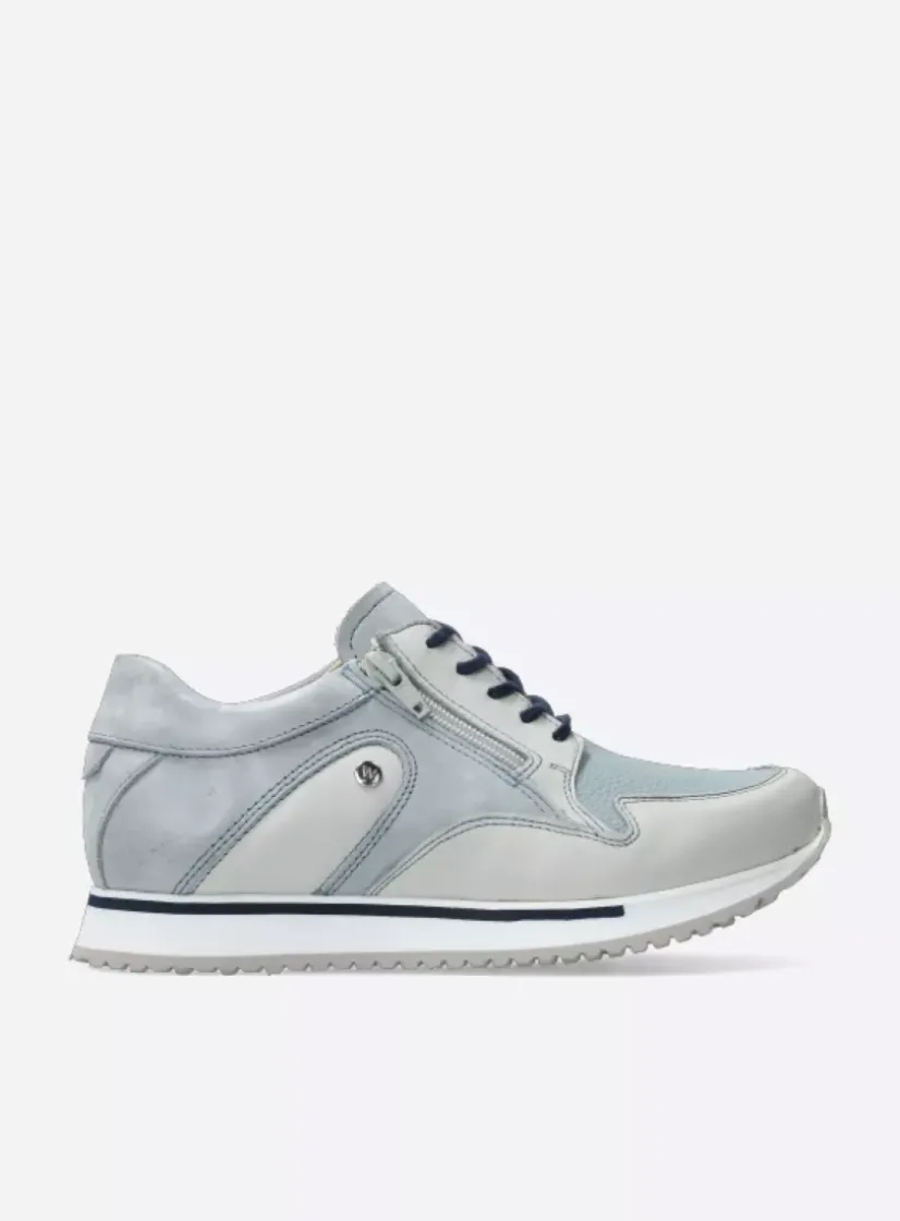 Wolky e-Go S2F - blauw combi stretch leer<DAMES Lage Veterschoenen|Wandelschoenen