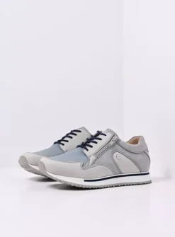 Wolky e-Go S2F - blauw combi stretch leer<DAMES Lage Veterschoenen|Wandelschoenen