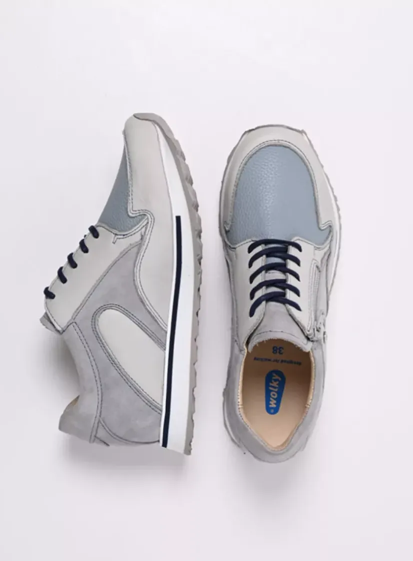 Wolky e-Go S2F - blauw combi stretch leer<DAMES Lage Veterschoenen|Wandelschoenen