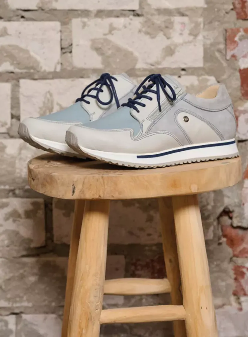 Wolky e-Go S2F - blauw combi stretch leer<DAMES Lage Veterschoenen|Wandelschoenen