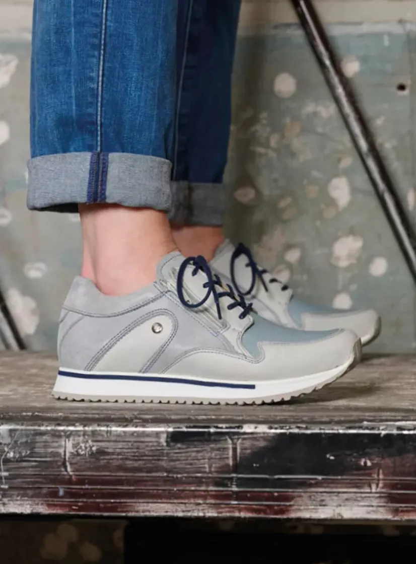 Wolky e-Go S2F - blauw combi stretch leer<DAMES Lage Veterschoenen|Wandelschoenen