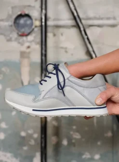 Wolky e-Go S2F - blauw combi stretch leer<DAMES Lage Veterschoenen|Wandelschoenen