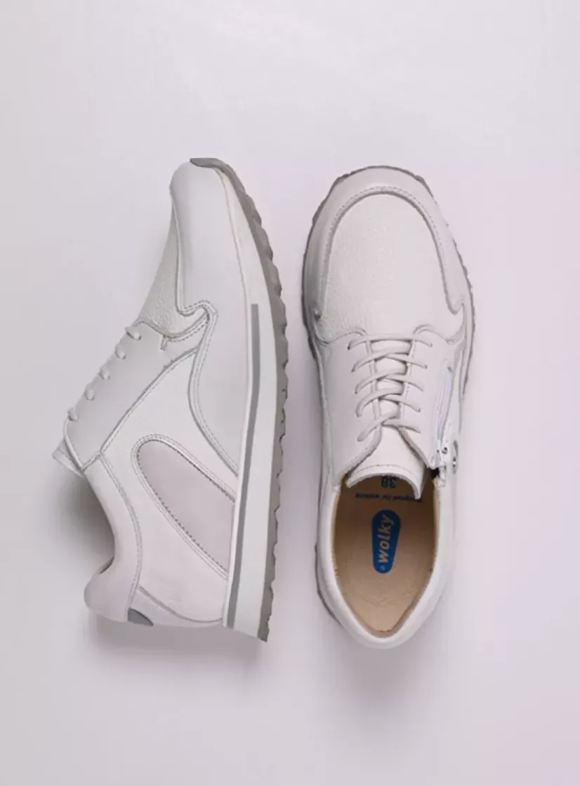 Wolky e-Go S2F - wit combi stretch leer<DAMES Lage Veterschoenen|Wandelschoenen