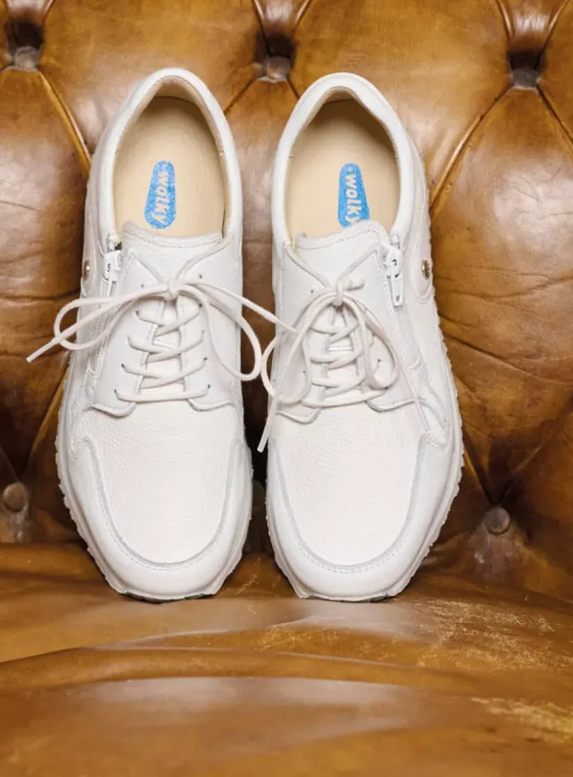 Wolky e-Go S2F - wit combi stretch leer<DAMES Lage Veterschoenen|Wandelschoenen