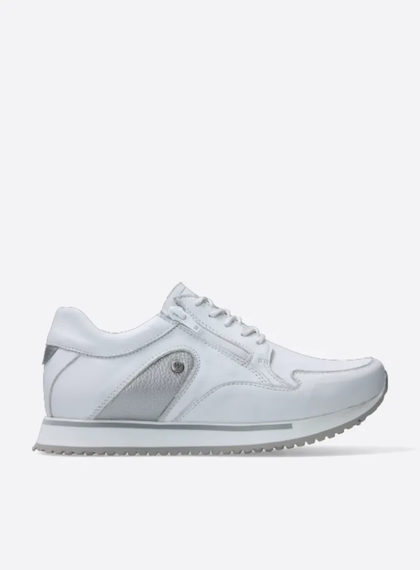Wolky e-Go S2F - wit/zilver stretchleer<DAMES Lage Veterschoenen|Wandelschoenen