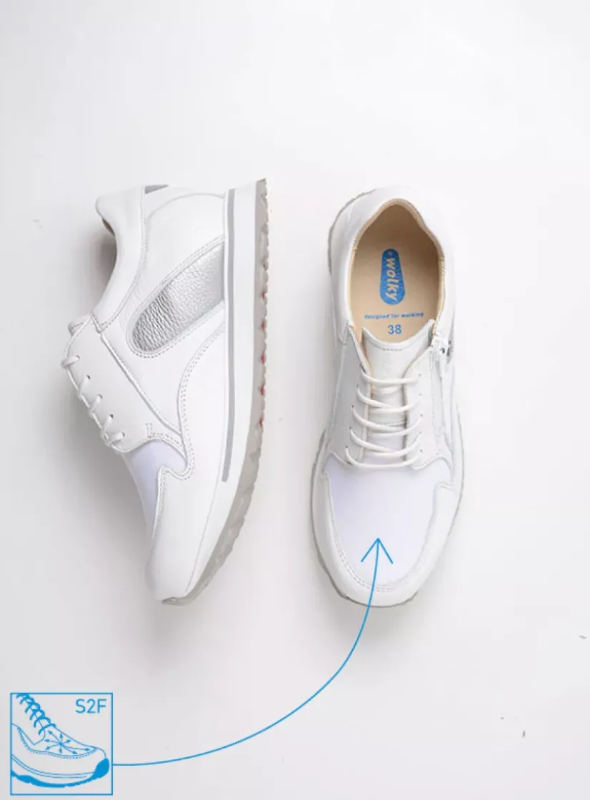 Wolky e-Go S2F - wit/zilver stretchleer<DAMES Lage Veterschoenen|Wandelschoenen