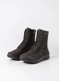 Wolky Ellon S2F - asfalt stretchleer<DAMES Hoge Veterschoenen|Veterlaarzen