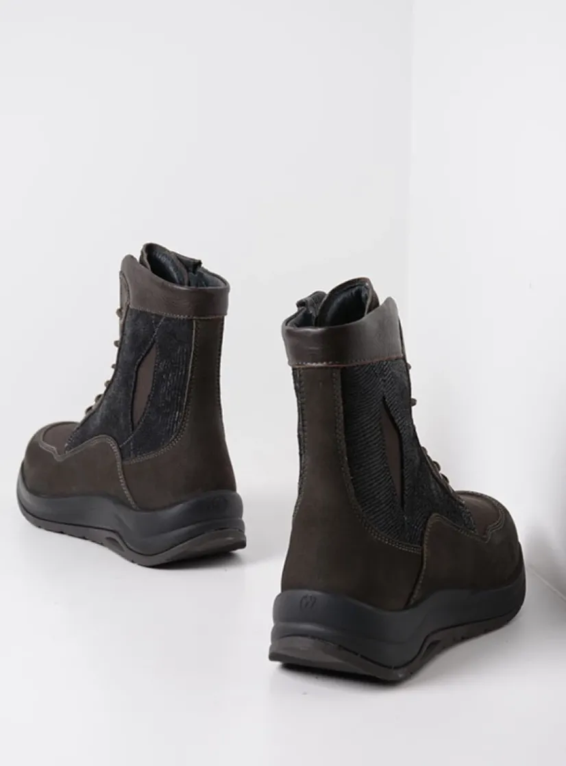 Wolky Ellon S2F - asfalt stretchleer<DAMES Hoge Veterschoenen|Veterlaarzen