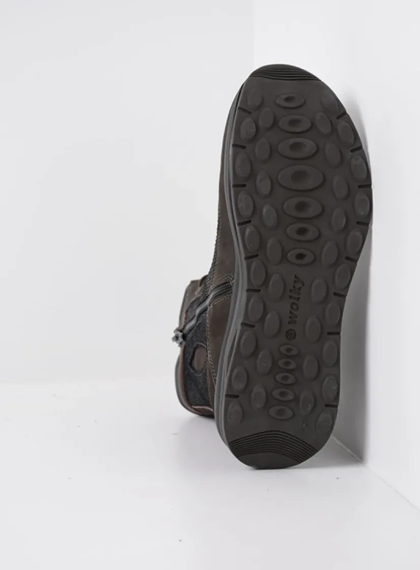 Wolky Ellon S2F - asfalt stretchleer<DAMES Hoge Veterschoenen|Veterlaarzen