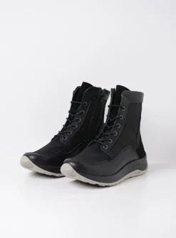 Wolky Ellon S2F - zwart combi stretchleer<DAMES Hoge Veterschoenen|Veterlaarzen