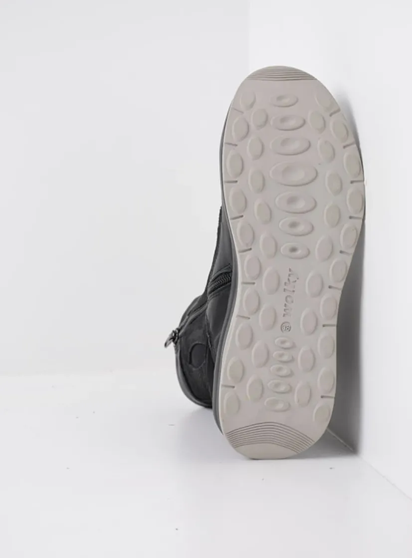 Wolky Ellon S2F - zwart combi stretchleer<DAMES Hoge Veterschoenen|Veterlaarzen