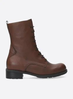 Wolky Emery HV - 20430 cognac leer<DAMES Veterlaarzen|Halfhoge Laarzen