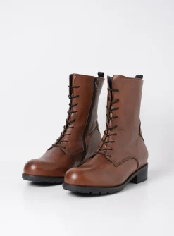 Wolky Emery HV - 20430 cognac leer<DAMES Veterlaarzen|Halfhoge Laarzen