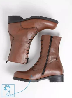 Wolky Emery HV - 20430 cognac leer<DAMES Veterlaarzen|Halfhoge Laarzen