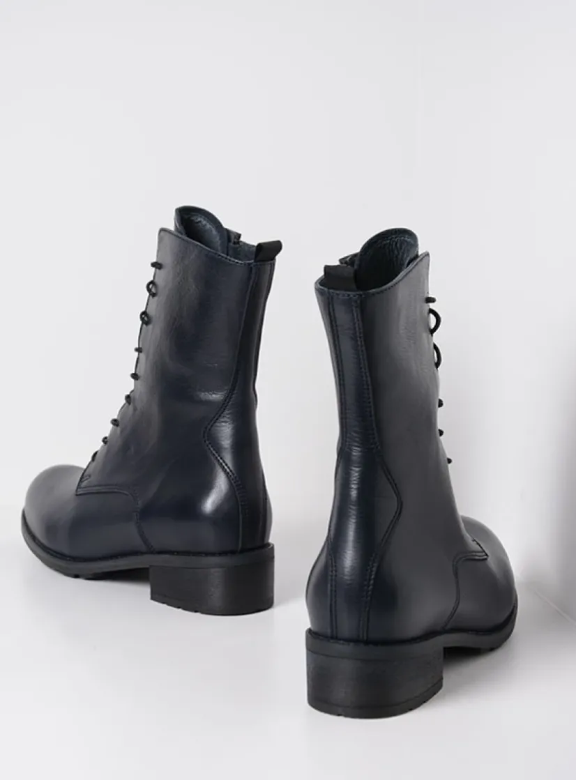 Wolky Emery HV - blauw leer<DAMES Veterlaarzen|Halfhoge Laarzen