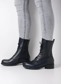 Wolky Emery HV - blauw leer<DAMES Veterlaarzen|Halfhoge Laarzen
