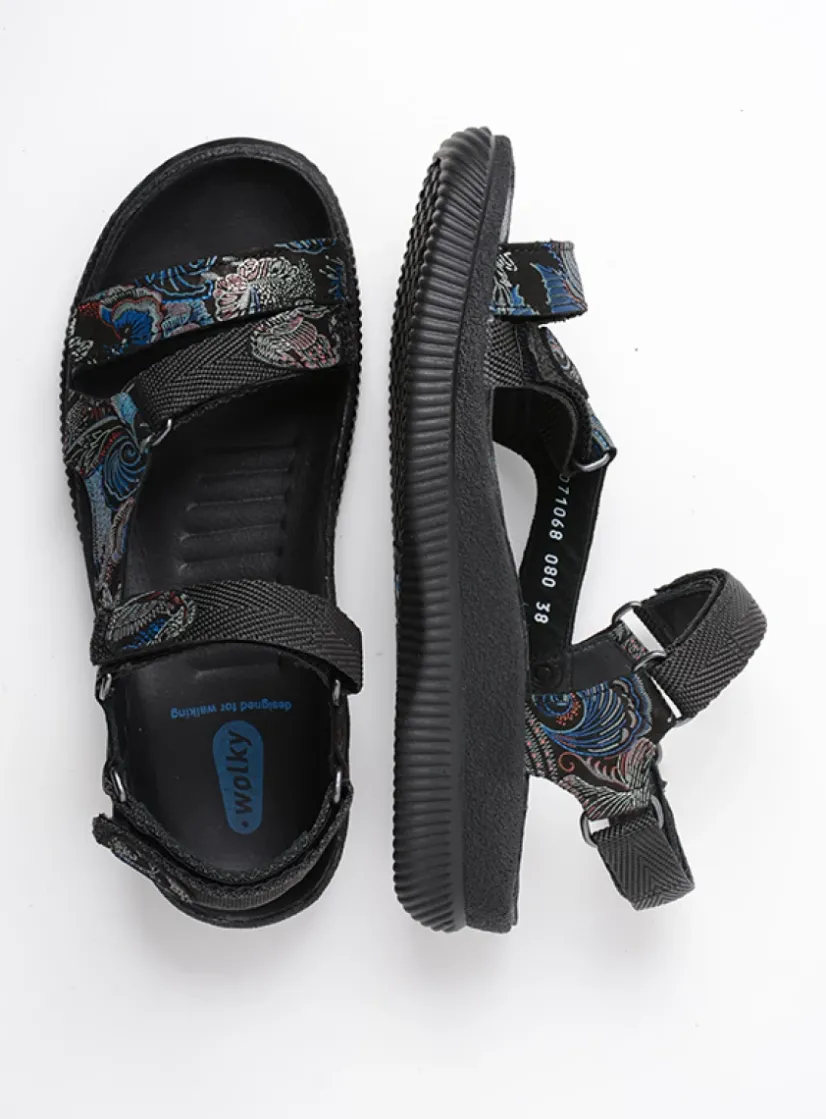 Wolky Energy Lady - zwart/blauw suede<DAMES Sandalen
