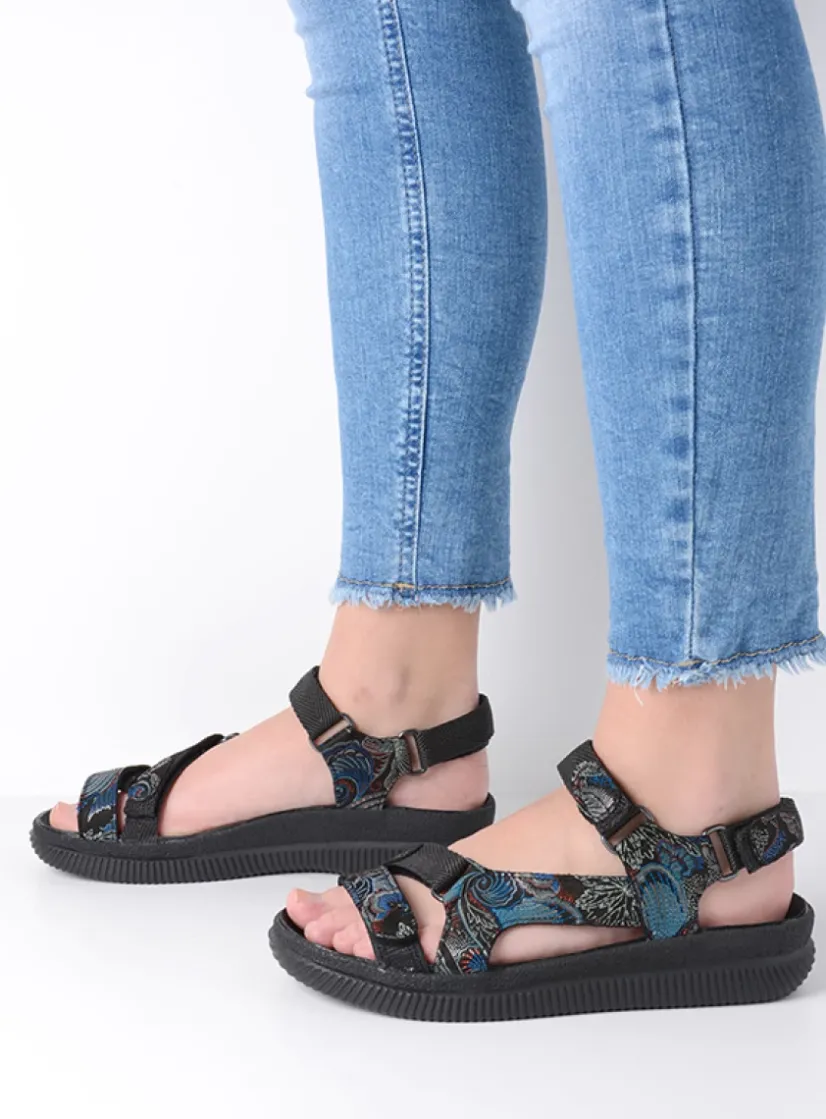 Wolky Energy Lady - zwart/blauw suede<DAMES Sandalen