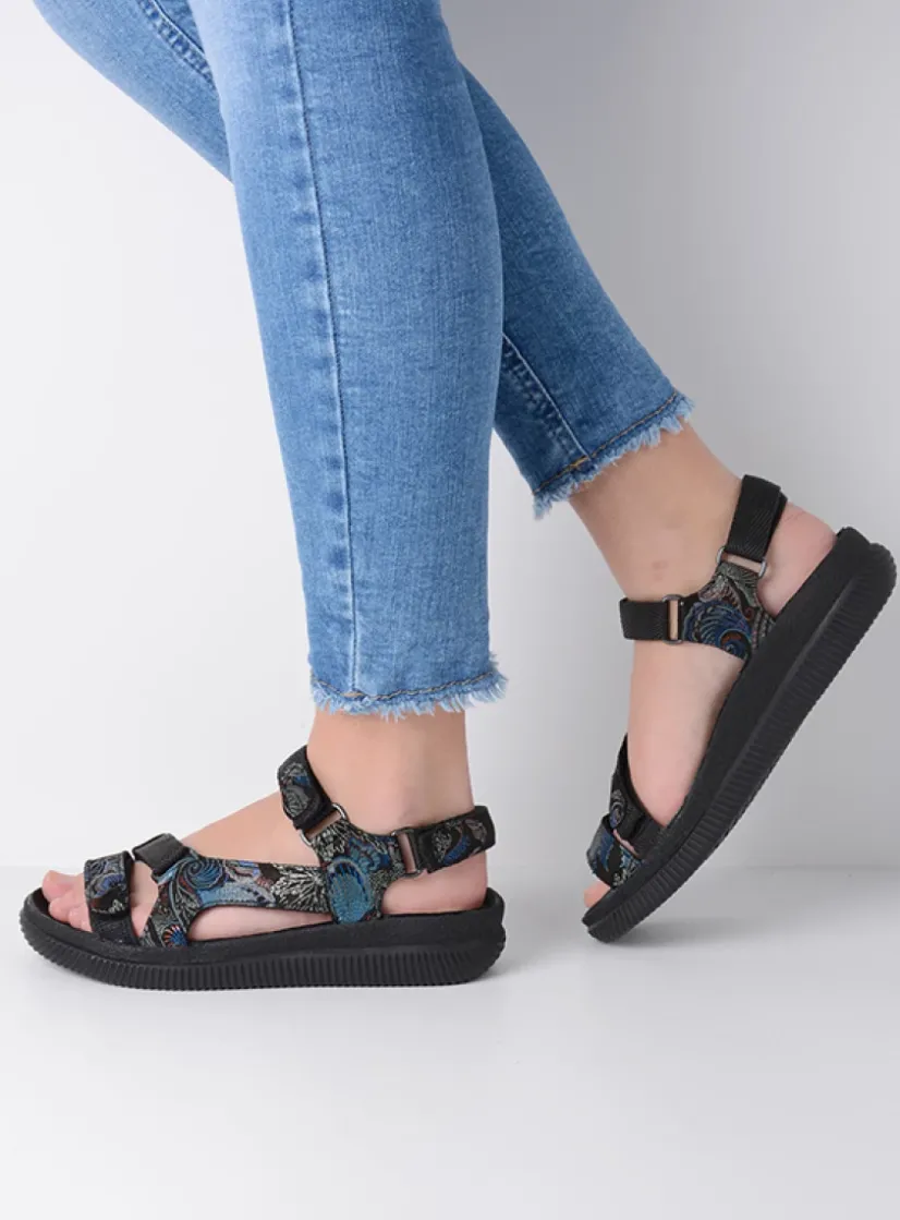 Wolky Energy Lady - zwart/blauw suede<DAMES Sandalen