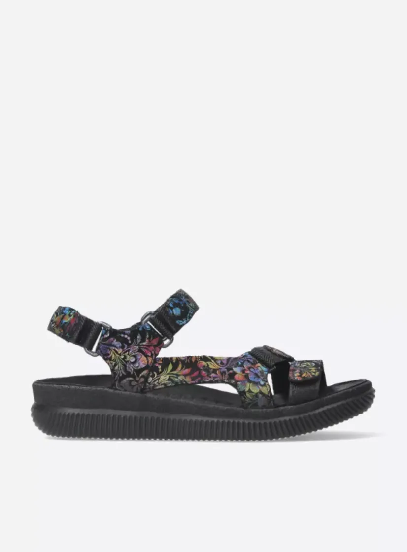 Wolky Energy Lady - zwart/multi flower nubuck<DAMES Sandalen