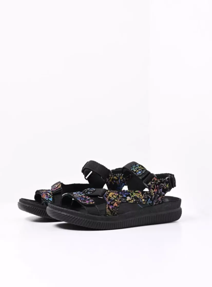 Wolky Energy Lady - zwart/multi flower nubuck<DAMES Sandalen