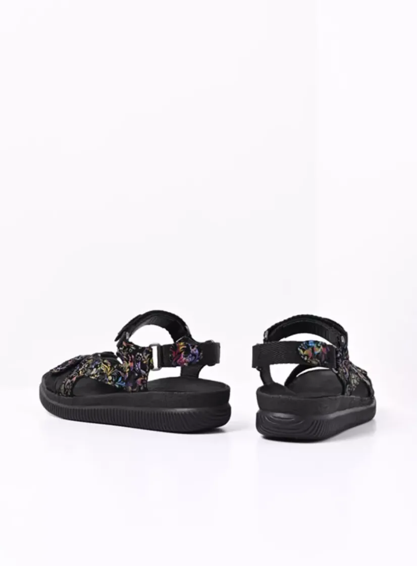 Wolky Energy Lady - zwart/multi flower nubuck<DAMES Sandalen