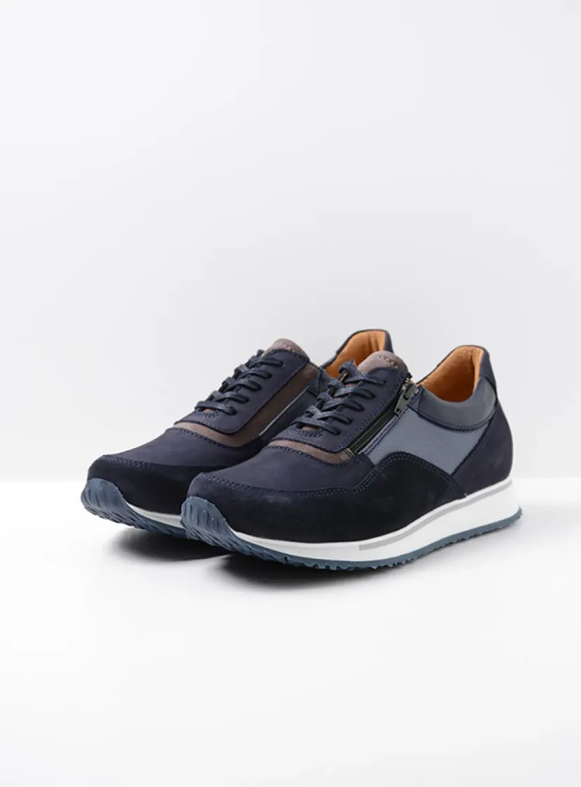 Wolky e-Runner - blauw combi leer<Heren Veterschoenen Heren|Sneakers Heren