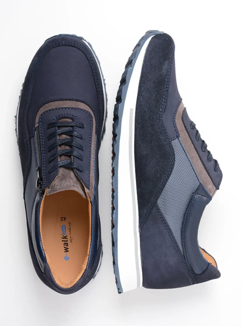 Wolky e-Runner - blauw combi leer<Heren Veterschoenen Heren|Sneakers Heren
