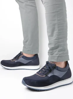 Wolky e-Runner - blauw combi leer<Heren Veterschoenen Heren|Sneakers Heren