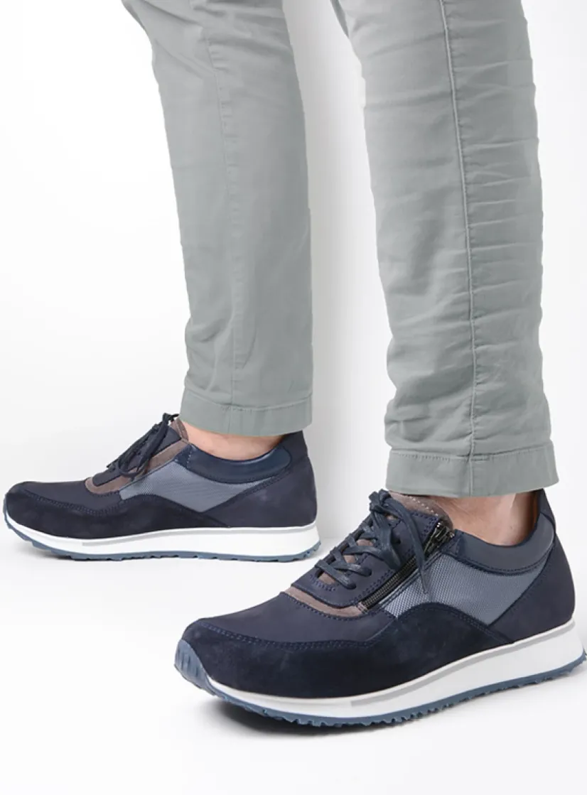 Wolky e-Runner - blauw combi leer<Heren Veterschoenen Heren|Sneakers Heren